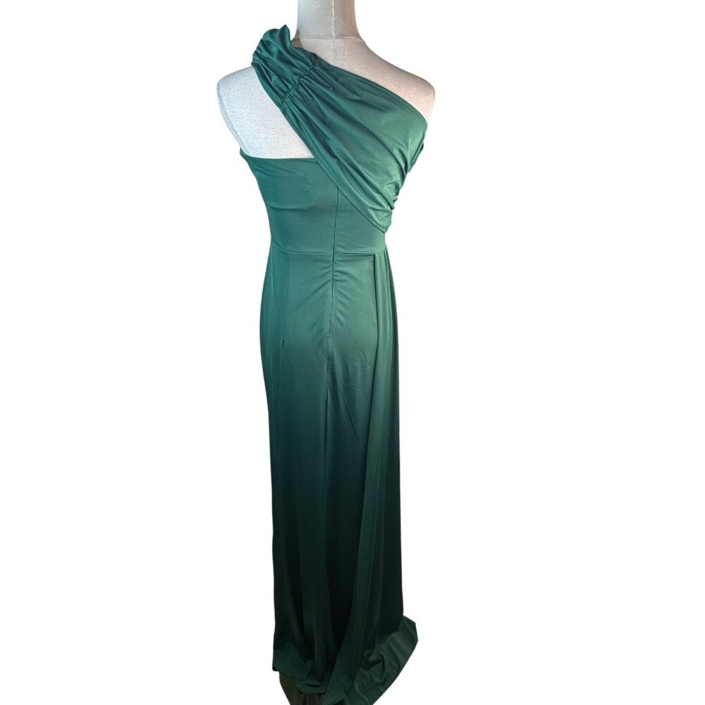 New Emerald Green Miss Ord Small One-Shoulder Draped Evening Gown Long Sleeve - Picture 5 of 16